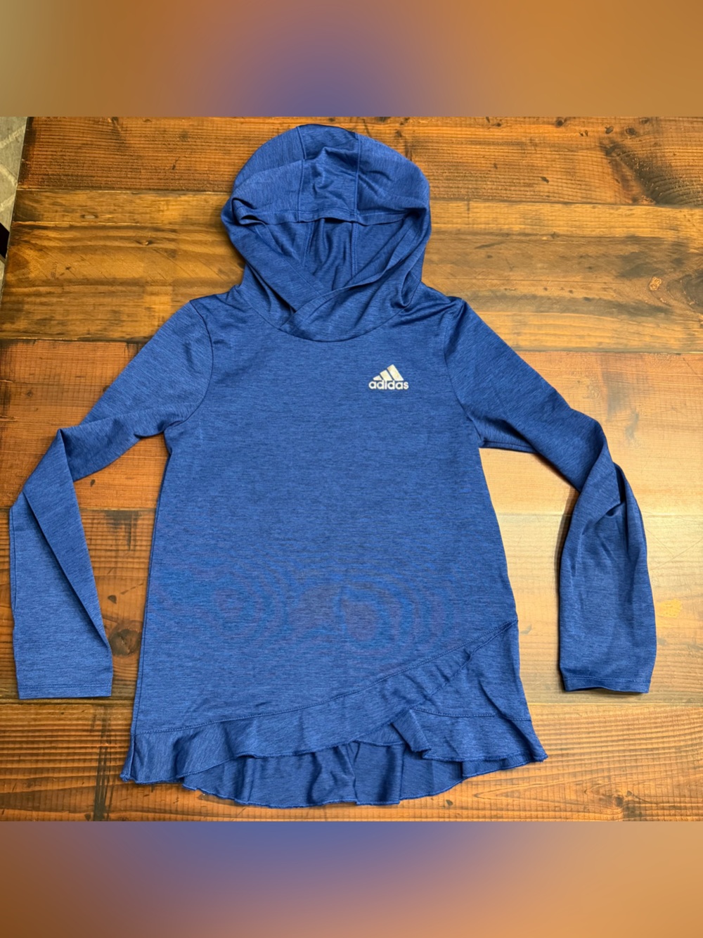 Adidas Girls 7/8 Climalite Blue Ruffle Hoodie